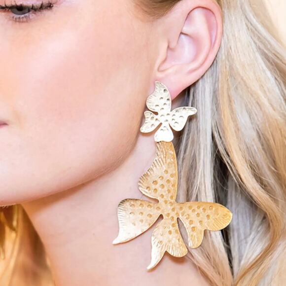 New Plunder "Reign" Antiqued Gold Butterfly Earrings (4") - Picture 4 of 7